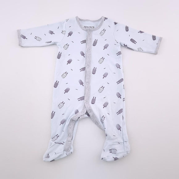 0-3M Boys Blue With Ice Cream Onesie - Junior