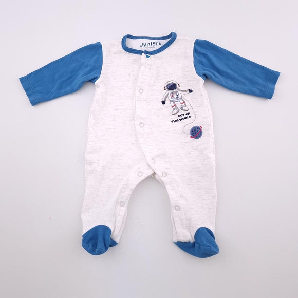 0-3M Boys White And Blue With Astronaut Onesie - Junior