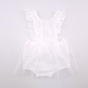 <b><span style="background-color: #ee1f44"><font color="white">&nbsp;*NEW*&nbsp;</font></span></b> 3-6M Girls White Contrast Mesh Eyelet Embroidery Ruffle Trim Bodysuit - Shein