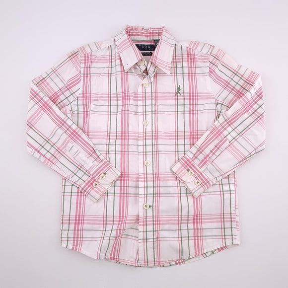4-5Y Boys White With Pink and Green Blocks Button Shirt - Zara