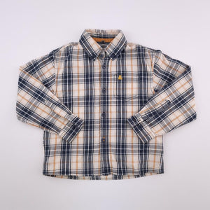 3-4Y Boys Beige with Blue and Cream Blocks Button Shirt - Rebel