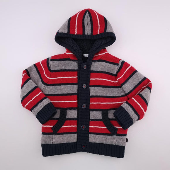 3-4Y Boys Red and Grey Knitted With Hoodie Jacket - Ladybird