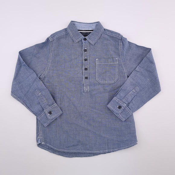 5-6Y Boys Blue With White Stripe Long Sleeve Button Shirt - Next
