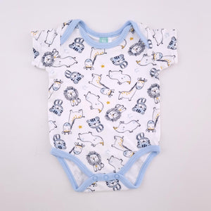 0-3M Boys White With Blue Outlined Animals Onesie - Ackermans