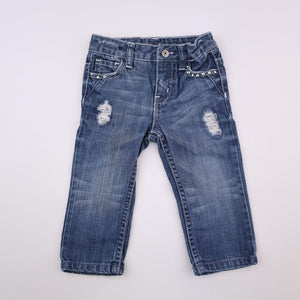 18-24M Girls Blue Denim With Studs and Embroidery Detail Pants - Guess