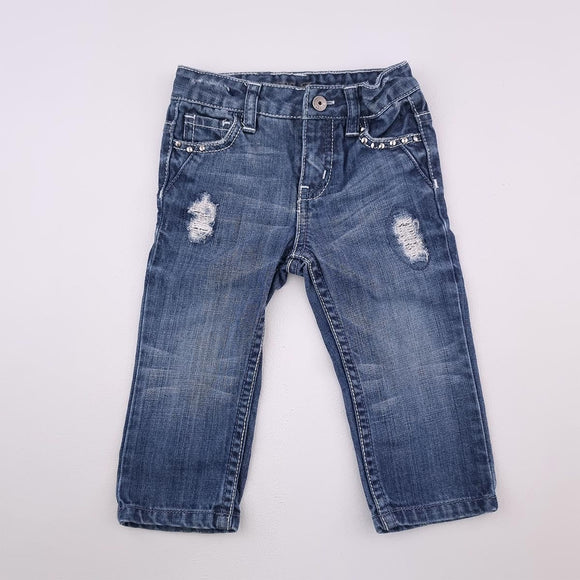 18-24M Girls Blue Denim With Studs and Embroidery Detail Pants - Guess