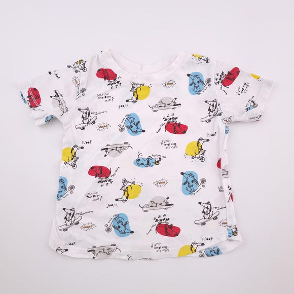 18-24M Boys White With Dogs on Skateboards Shirt - Woolworths