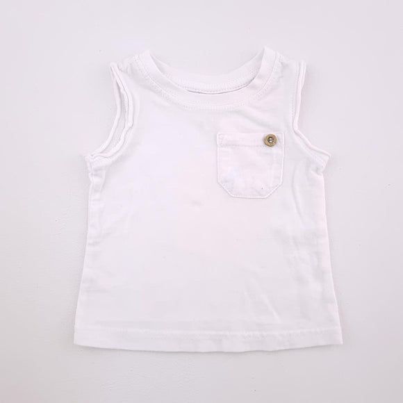 0-3M Unisex White With Pocket Sleeveless Shirt - Ackermans