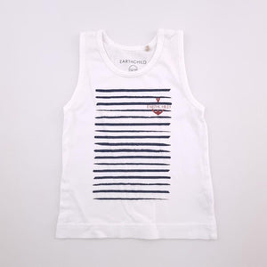 12-18M Girls White With Stripes Shirt - Earth Child