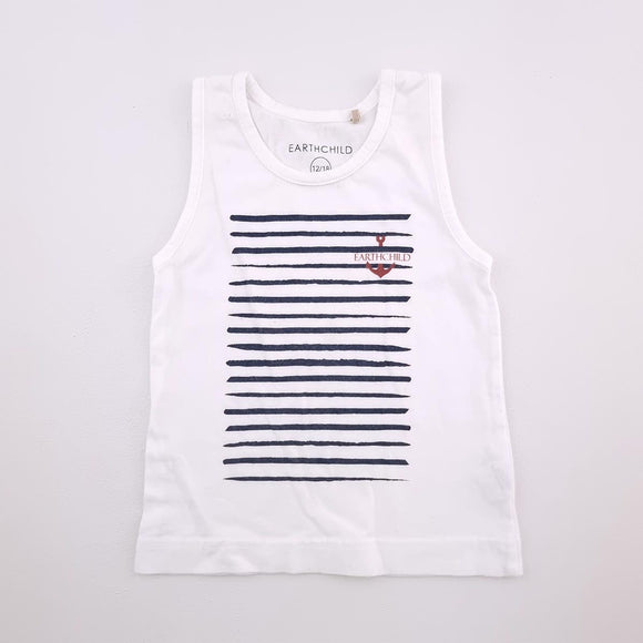12-18M Girls White With Stripes Shirt - Earth Child