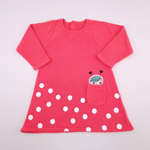 12-18M Girls Pink With White Dots Knitted Dress - Woolworths