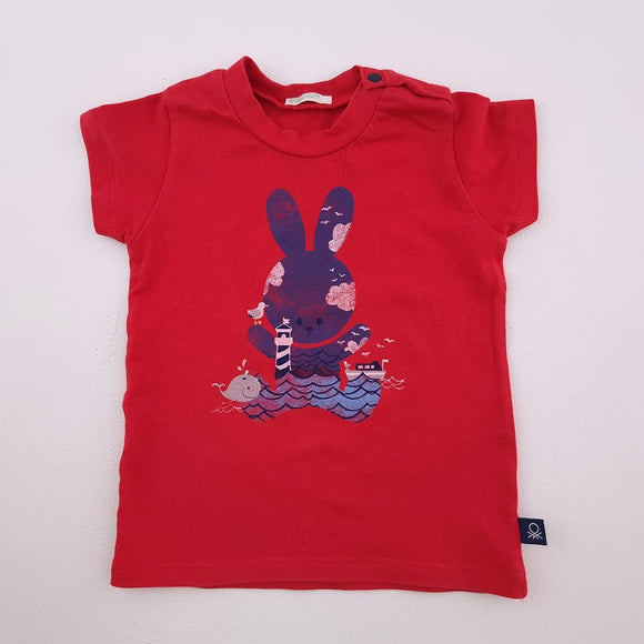 3-6M Boys Red With Bunny Shirt - United Colors of Benetton