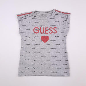 6-7Y Girls Grey With Sequence Heart and #tags Shirt - Guess