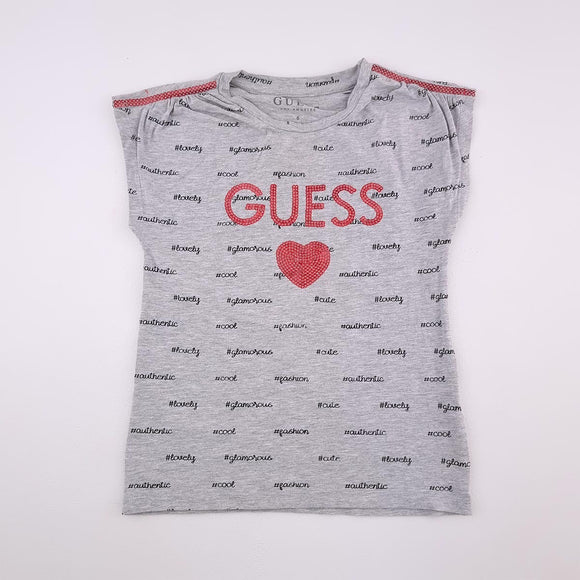 6-7Y Girls Grey With Sequence Heart and #tags Shirt - Guess