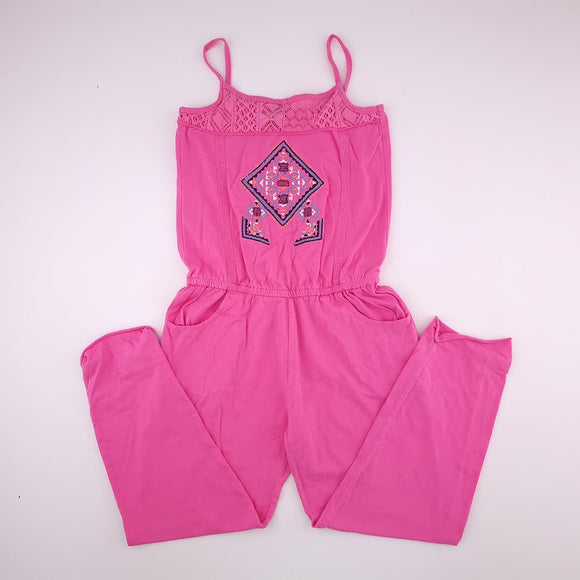 9-10Y Girls Pink With Pattern Jumpsuit - Seven Lemon Kids