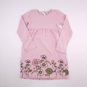 7-8Y Girls Pink with Flowers Long Sleeve Dress - H&M