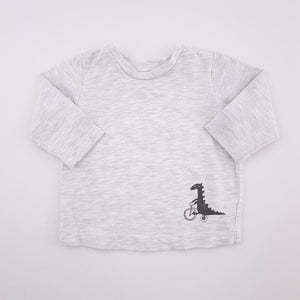 0-3M Boys Grey With Black Dino Long Sleeve Shirt - Woolworths