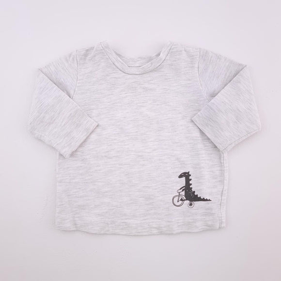 0-3M Boys Grey With Black Dino Long Sleeve Shirt - Woolworths
