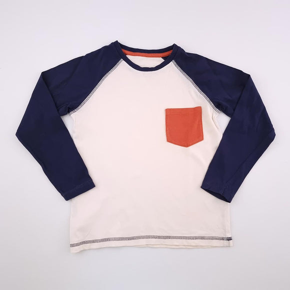 6-7Y Boys Beige With Blue Long Sleeves And Orange Pocket Shirt - St Bernards for Dunnes