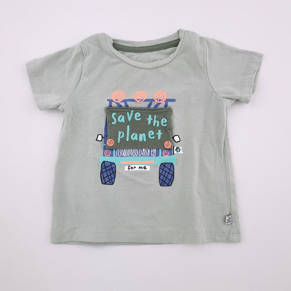 3-6M Boys Green Save The Planet Shirt - Woolworths