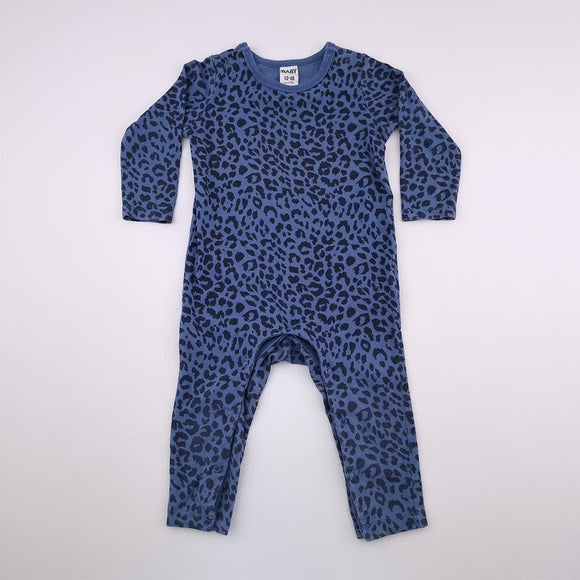 12-18M Boys Blue With Leopard Print Onesie - Cotton On