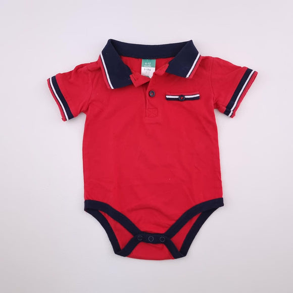 6-12M Boys Red With Collar Onesie - Ackermans