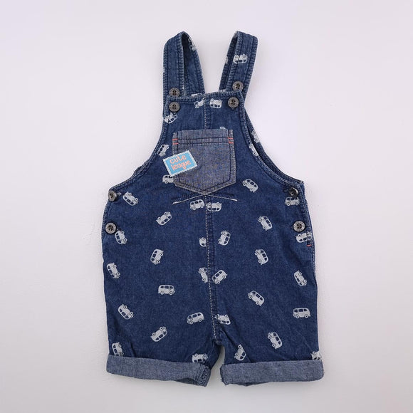 3-6M Boys Blue Denim With Busses Dungaree - Woolworths