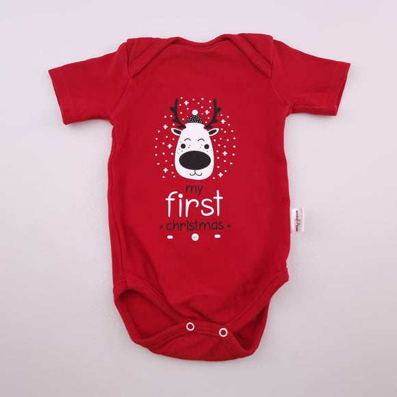 12-18M Boys Red My First Christmas Onesie - Monkey Bum