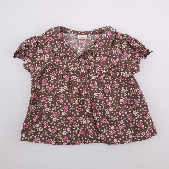 6-12M Girls Brown With Flowers With Buttons Shirt - Carters