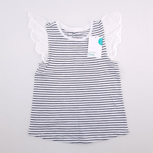 <b><span style="background-color: #ee1f44"><font color="white">&nbsp;*NEW*&nbsp;</font></span></b> 4-5Y Girls White With Navy Stripes and Borderie Tank Shirt - Big W