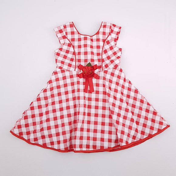 18-24M Girls White And Red Blocks With Bow Dress - Cute