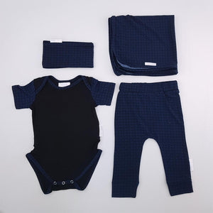 <b><span style="background-color: #ee1f44"><font color="white">&nbsp;*NEW*&nbsp;</font></span></b> 6-12M Girls Blue And Black Pattern Set - Boebs and Lainie