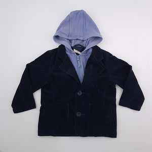 2-3Y Boys Blue Corduroy With Fleece Hoodie Jacket - George