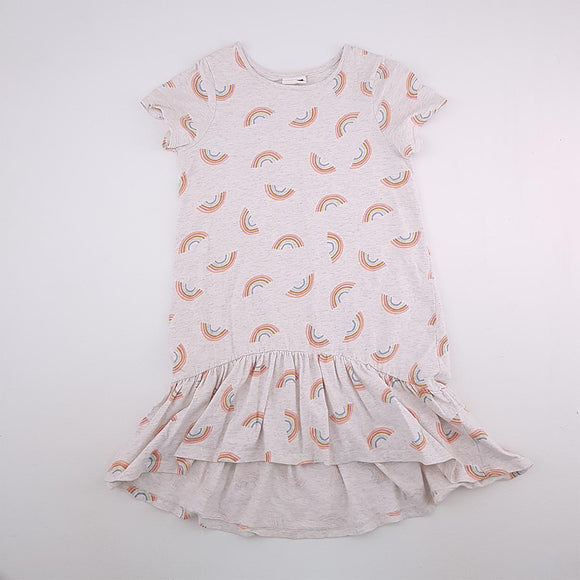 7-8Y Girls Grey With Rainbow Dress - Cotton On