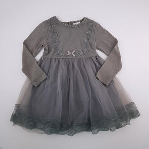 7-8Y Girls Grey With Mesh Dress - Pop Candy