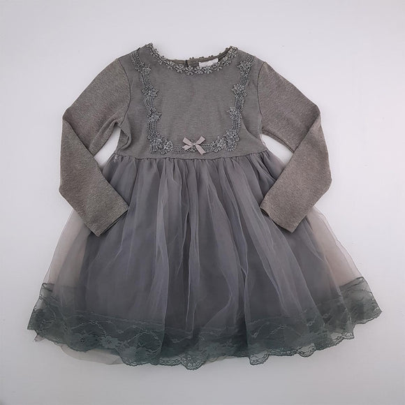 7-8Y Girls Grey With Mesh Dress - Pop Candy