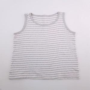 9-10Y Boys White With Grey Stripes Sleeveless Shirt - Woolworths