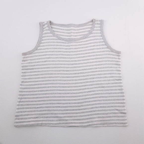 9-10Y Boys White With Grey Stripes Sleeveless Shirt - Woolworths