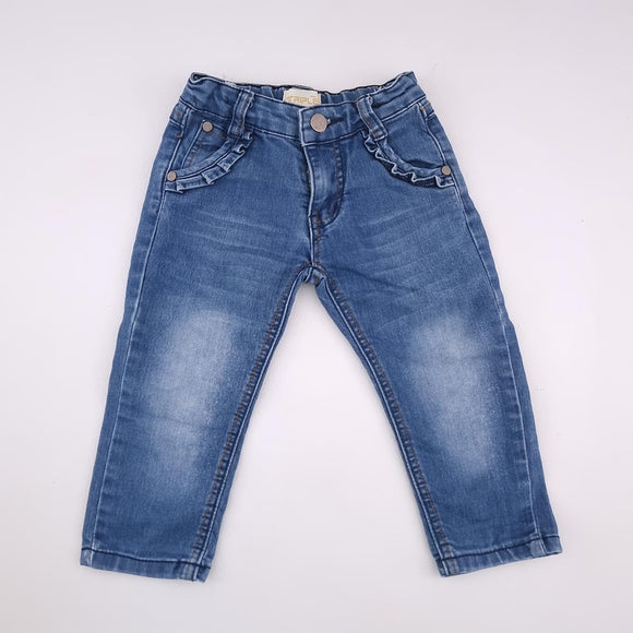 18-24M Girls Denim With Gold Stich And Frill By Pocket - Triple