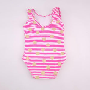 12-18M Girls Pink With Gold Dots Swimsuit - Woolworths