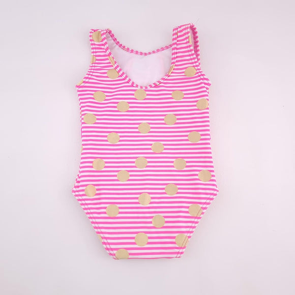 12-18M Girls Pink With Gold Dots Swimsuit - Woolworths