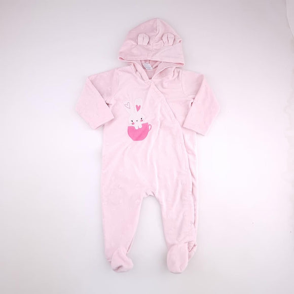 6-12M Girls Pink With Hearts And Bunny Sleepsuit - Ackermans