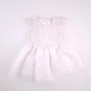3-6M Girls White with Mesh Fancy Dress - Edgars