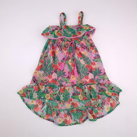 2-3Y Girls Pink And Green Jungle Strappy Dress - Qtee