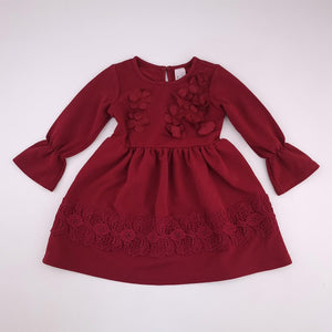 3-4Y Girls Red With Detail Long Sleeve Dress - KDS