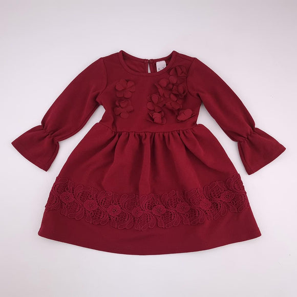 3-4Y Girls Red With Detail Long Sleeve Dress - KDS