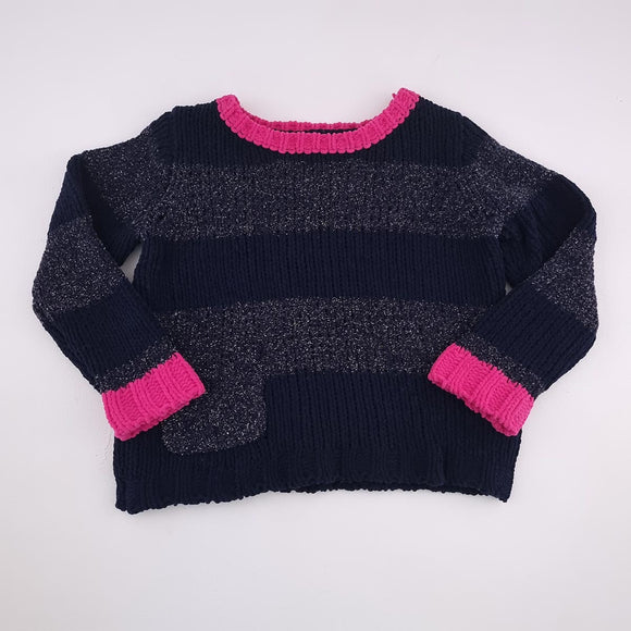5-6Y Girls Dark Blue With Pink Collar Knitted Jersey - Cotton On