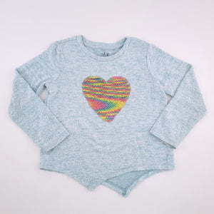5-6Y Girls Blue With Sequence Heart Long Sleeve Thick Top - Woolworths
