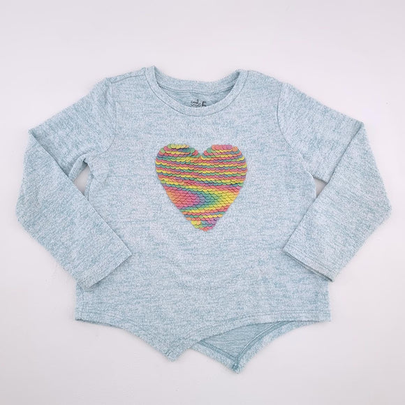 5-6Y Girls Blue With Sequence Heart Long Sleeve Thick Top - Woolworths