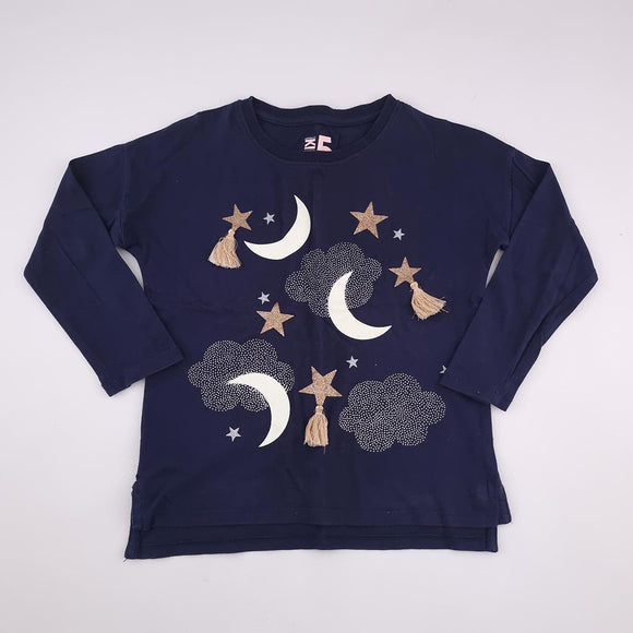 5-6Y Girls Blue With Moon And Gold Stars Long Sleeve Top - Cotton On